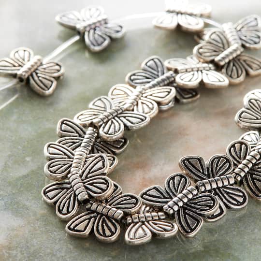 12 Pack: Silver Plated Metal Butterfly Beads, 15mm by Bead Landing™